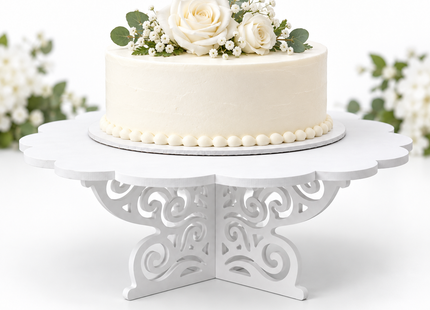 White Scalloped Cake & Cupcake Stand – 14-Inch Round Dessert Display