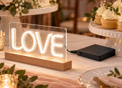 Illustration of eight AA battery pack powering a compatible LED sign; sign not included