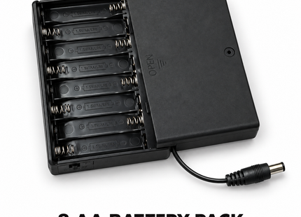 Eight AA battery pack with on off switch and DC barrel plug