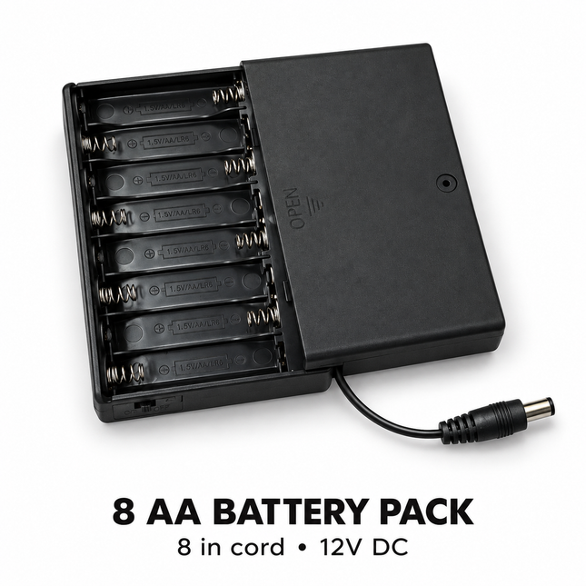 Eight AA battery pack with on off switch and DC barrel plug