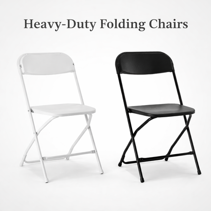 Heavy Duty Folding Chairs – Black or White Event Seating – 350 lb Capacity Portable Metal Frame Chairs for Parties, Weddings & Gatherings