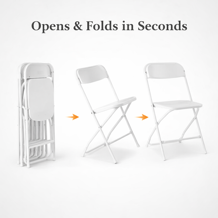 Heavy Duty Folding Chairs – Black or White Event Seating – 350 lb Capacity Portable Metal Frame Chairs for Parties, Weddings & Gatherings