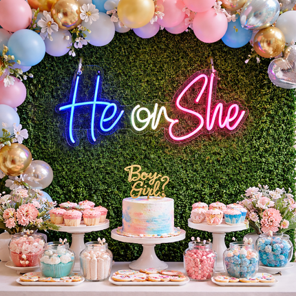 Gender Reveal LED Neon Sign Collection – He or She | Boy or Girl | Oh Baby