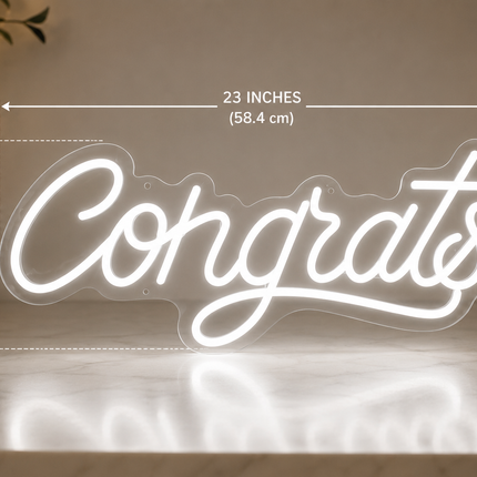 LED Neon Congrats & Grad Sign – Acrylic Glass White LED Hanging Party Decor