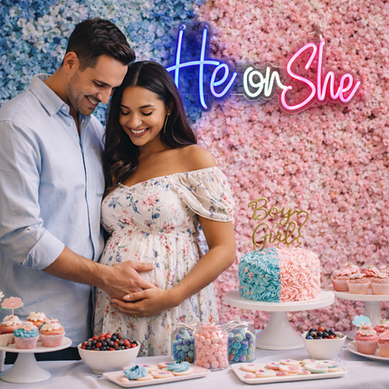 Gender Reveal LED Neon Sign Collection – He or She | Boy or Girl | Oh Baby