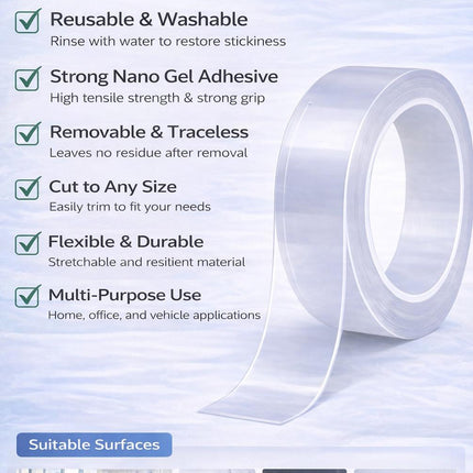 Ivy Grip Tape – 10 Feet Reusable Nano Gel Double-Sided Adhesive