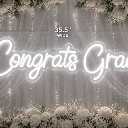 LED Neon Congrats & Grad Sign – Acrylic Glass White LED Hanging Party Decor