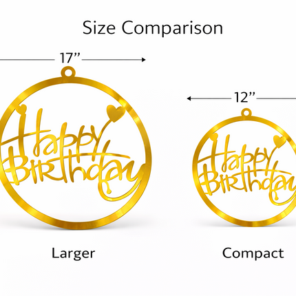 Acrylic Happy Birthday Hanging Sign – Gold or Silver Party Decor (12” or 17”)