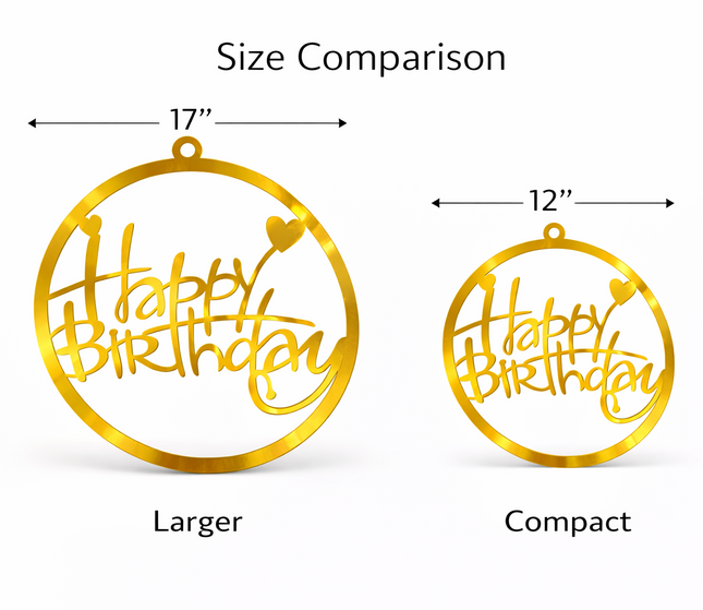 Acrylic Happy Birthday Hanging Sign – Gold or Silver Party Decor (12” or 17”)