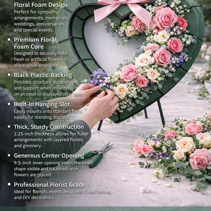 Heart Shaped Floral Foam Frame – Florist & Event Display Base for Elegant Arrangements & Event Decor