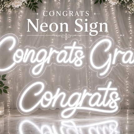 LED Neon Congrats & Grad Sign – Acrylic Glass White LED Hanging Party Decor