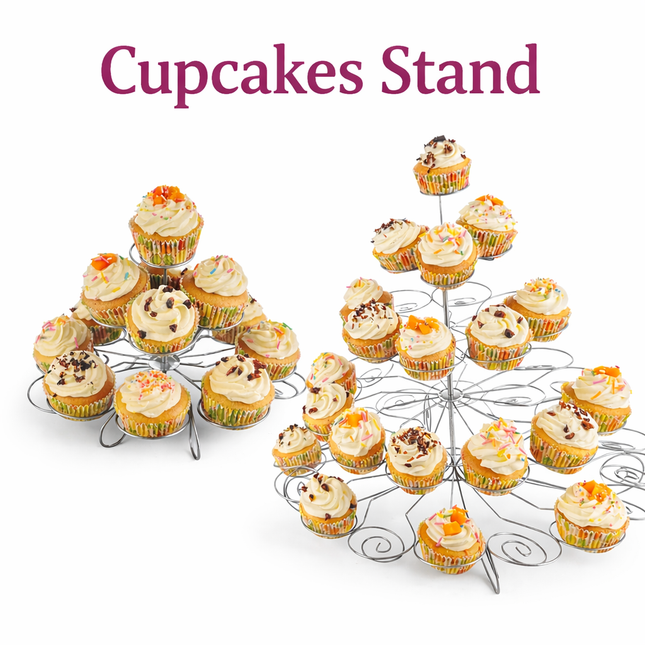 Swirl Silver Metal Cupcake Stand – 13 or 41 Cup Capacity