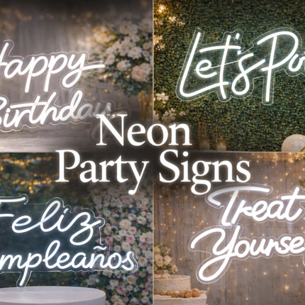 LED Neon Party Signs – Happy Birthday, Let’s Party & More