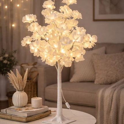 4FT LED White Blossom Light Tree White Floral Event Decor LED Lights Warm Glow Adjustable Branches Indoor Outdoor Use