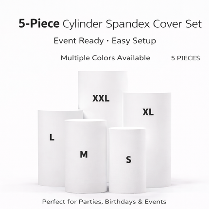 5-Piece Cylinder Spandex Covers – Stretch Fit Round Pedestal Covers – Event Decor