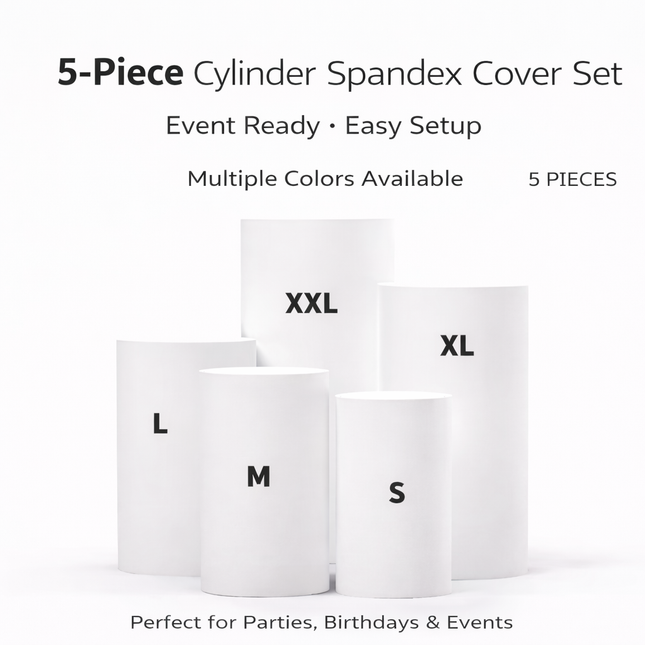 5-Piece Cylinder Spandex Covers – Stretch Fit Round Pedestal Covers – Event Decor