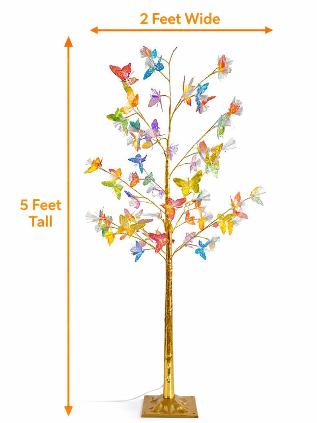 5FT LED Butterfly Light Tree Multicolor Event Decor 60 LED Lights Translucent Wings Warm Glow Adjustable Branches Indoor Outdoor Use