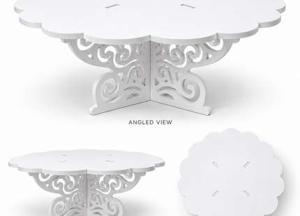White Scalloped Cake & Cupcake Stand – 14-Inch Round Dessert Display