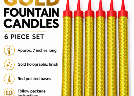 Gold Birthday Fountain Sparkler Candles – 6 Pack