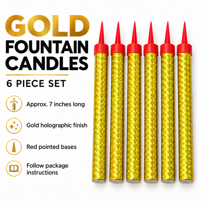 Gold Birthday Fountain Sparkler Candles – 6 Pack