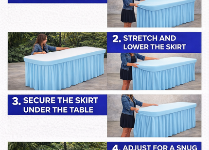 Spandex Rectangle Table Skirt – 72” x 30” | Fits 6FT Tables | Multiple Colors