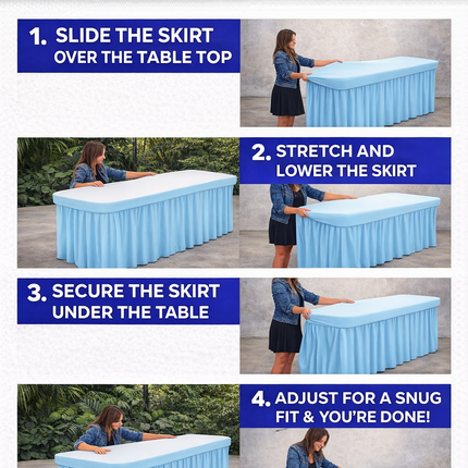 Spandex Rectangle Table Skirt – 72” x 30” | Fits 6FT Tables | Multiple Colors