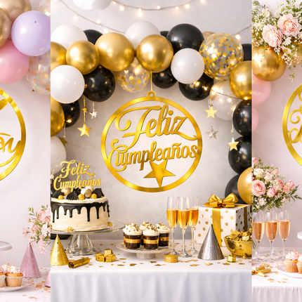 Acrylic Happy Birthday Hanging Sign – Gold or Silver Party Decor (12” or 17”)