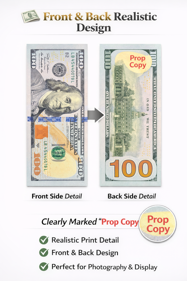 Realistic $100 Prop Money Stack – Full Size Fake Bills