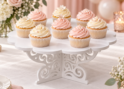 White Scalloped Cake & Cupcake Stand – 14-Inch Round Dessert Display