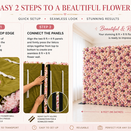8x8 Artificial Flower Wall Backdrop – Luxury Wedding & Event Floral Wall