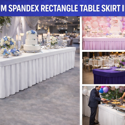 Spandex Rectangle Table Skirt – 72” x 30” | Fits 6FT Tables | Multiple Colors