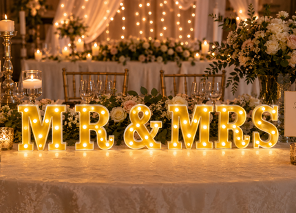 Gold LED Marquee Letter & Number Lights – 6 Inch Alphabet & Number Tabletop Signs
