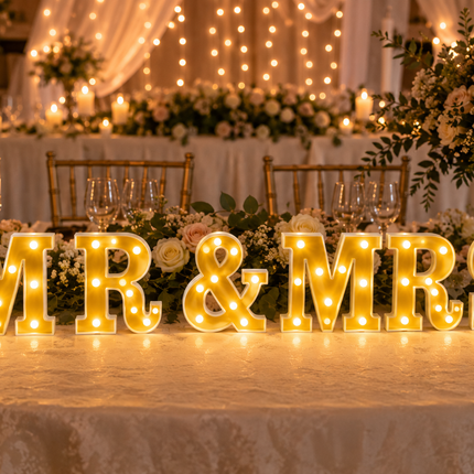 Gold LED Marquee Letter & Number Lights – 6 Inch Alphabet & Number Tabletop Signs