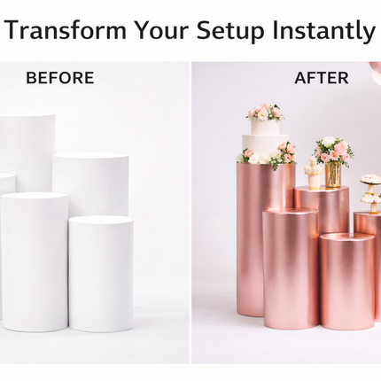5-Piece Cylinder Spandex Covers – Stretch Fit Round Pedestal Covers – Event Decor