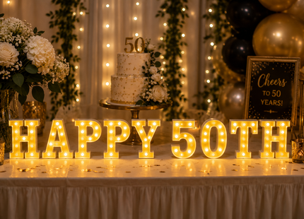Gold LED Marquee Letter & Number Lights – 6 Inch Alphabet & Number Tabletop Signs