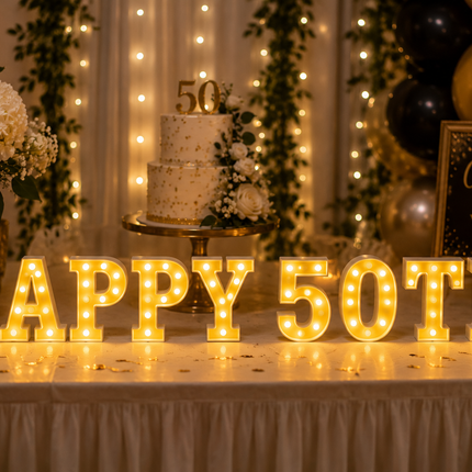 Gold LED Marquee Letter & Number Lights – 6 Inch Alphabet & Number Tabletop Signs