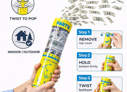 Money Confetti Party Popper Cannon - Twist-to-pop Design Lightweight Easy to Use Indoor & Outdoor Fun Money Shower Effect Perfect for Parties & Events