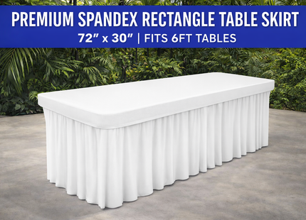 Spandex Rectangle Table Skirt – 72” x 30” | Fits 6FT Tables | Multiple Colors