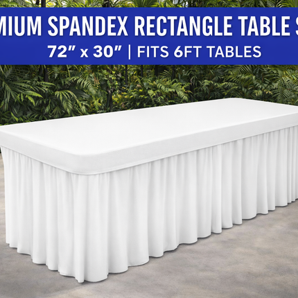 Spandex Rectangle Table Skirt – 72” x 30” | Fits 6FT Tables | Multiple Colors