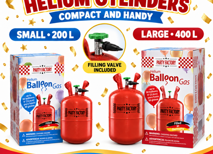 Party Factory Portable Helium Balloon Tank Kit – 200 L or 400 L