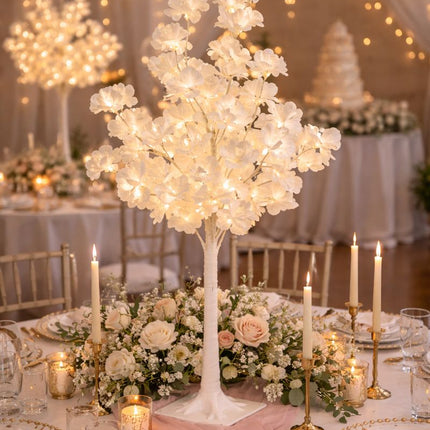 4FT LED White Blossom Light Tree White Floral Event Decor LED Lights Warm Glow Adjustable Branches Indoor Outdoor Use