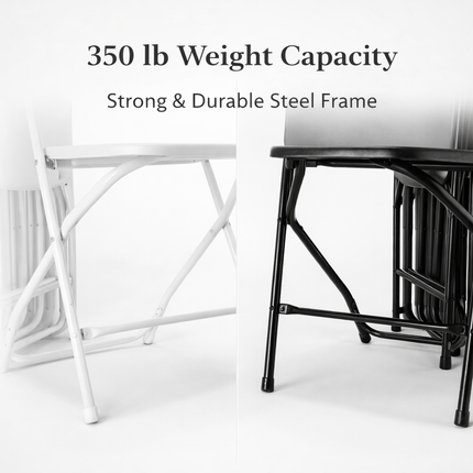 Heavy Duty Folding Chairs – Black or White Event Seating – 350 lb Capacity Portable Metal Frame Chairs for Parties, Weddings & Gatherings