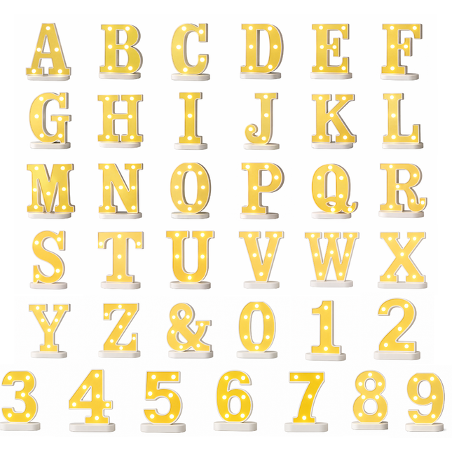 Gold LED Marquee Letter & Number Lights – 6 Inch Alphabet & Number Tabletop Signs