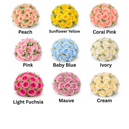 Artificial Flower Bouquet – Silk Floral Arrangement for Weddings & Events 18pc or 36pc