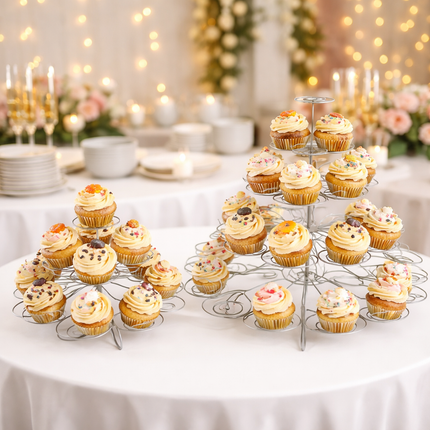 Swirl Silver Metal Cupcake Stand – 13 or 41 Cup Capacity