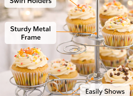 Swirl Silver Metal Cupcake Stand – 13 or 41 Cup Capacity