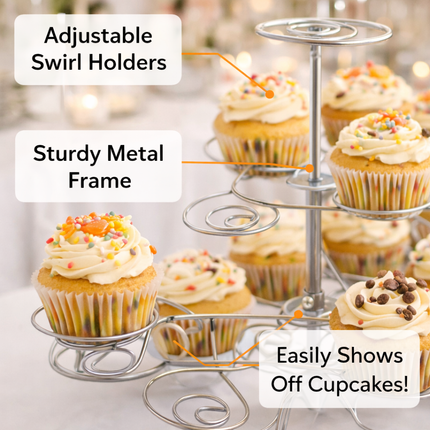 Swirl Silver Metal Cupcake Stand – 13 or 41 Cup Capacity