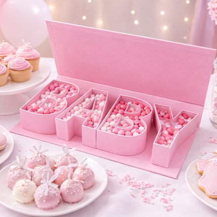 BABY Letter Gift Box – Premium Cardboard with Satin Ribbon
