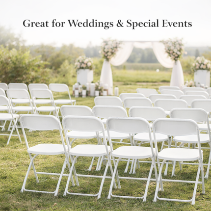Heavy Duty Folding Chairs – Black or White Event Seating – 350 lb Capacity Portable Metal Frame Chairs for Parties, Weddings & Gatherings