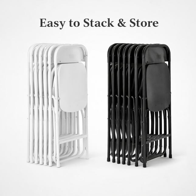 Heavy Duty Folding Chairs – Black or White Event Seating – 350 lb Capacity Portable Metal Frame Chairs for Parties, Weddings & Gatherings